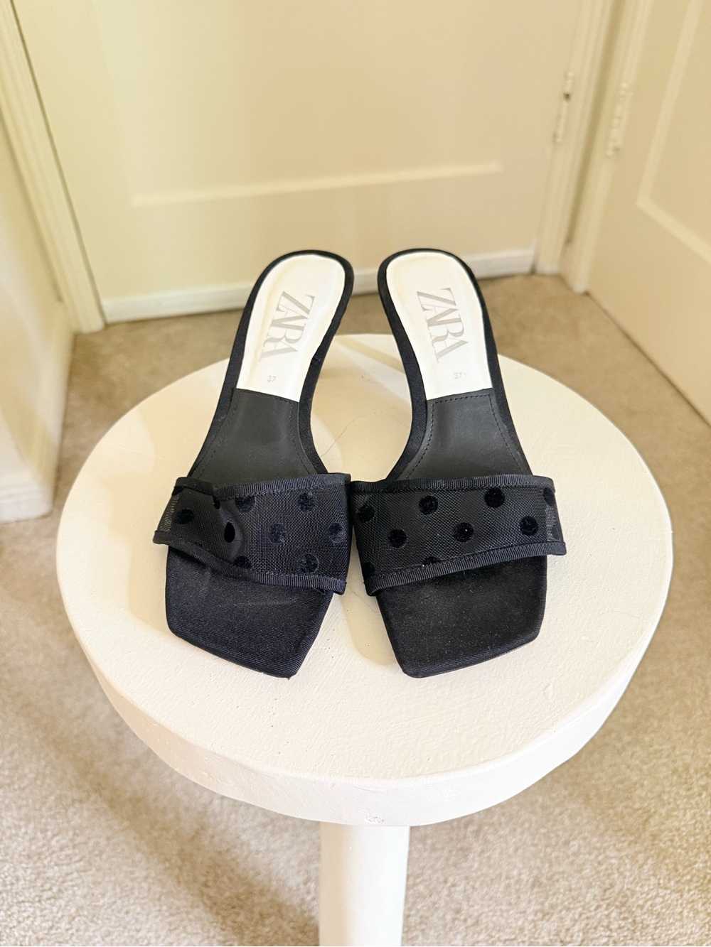 Zara Polka Dot Mesh Kitten Heel Mules